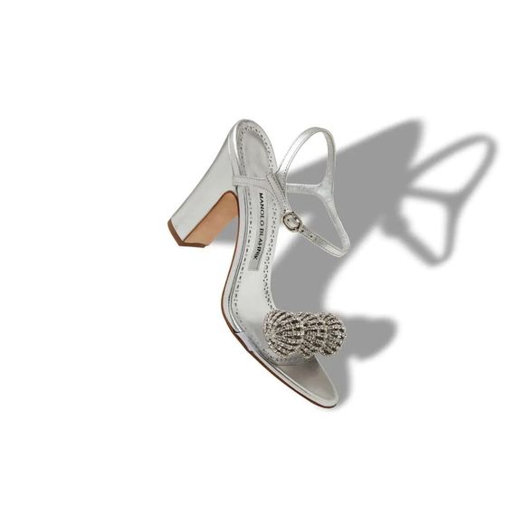 Manolo BlahnikElhob 105MM Crystal-Embellished Satin Ankle-Strap Sandals